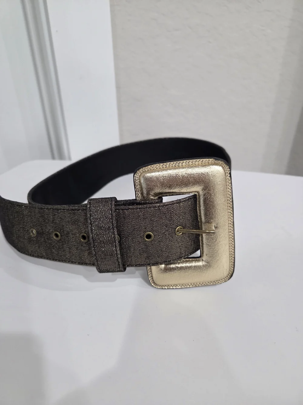Women's Pewter Metallic Wide Waist  Belt with Square Buckle Size Medium
